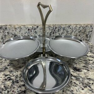 Kromex 4 Tray 2 Tier Appetizer Cookie Tray USA MCM 60’s Chrome Played On Steel